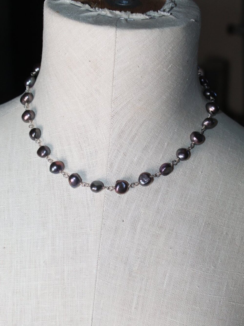 925 Sterling Silver Baroque Iridescent Black Pearl Necklace